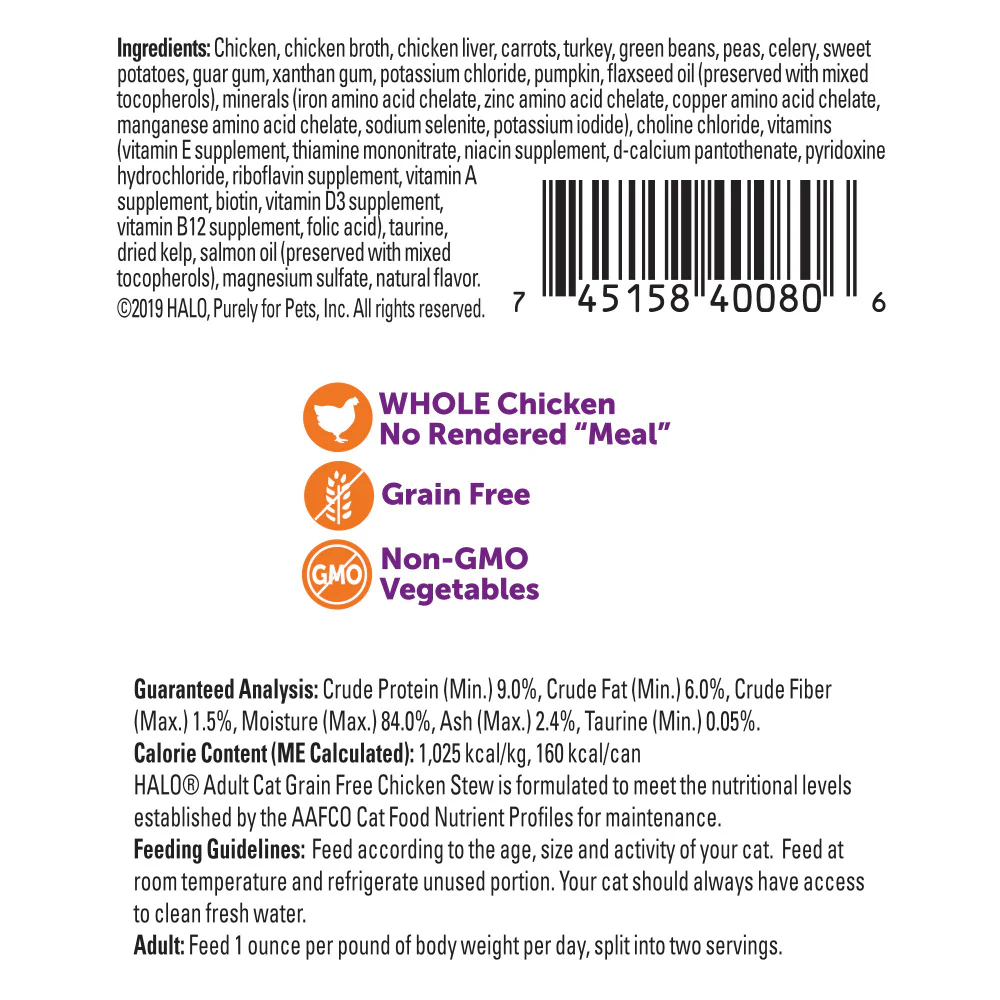 Halo Holistic Grain Free Adult Chicken Stew Canned Cat Food - Image 3