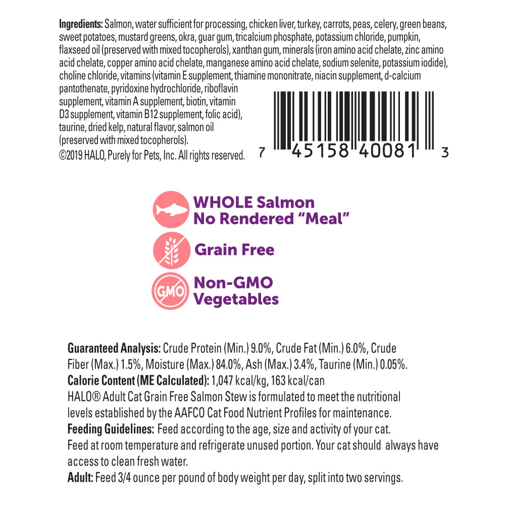 Halo Holistic Grain Free Adult Salmon Stew Canned Cat Food - Image 3