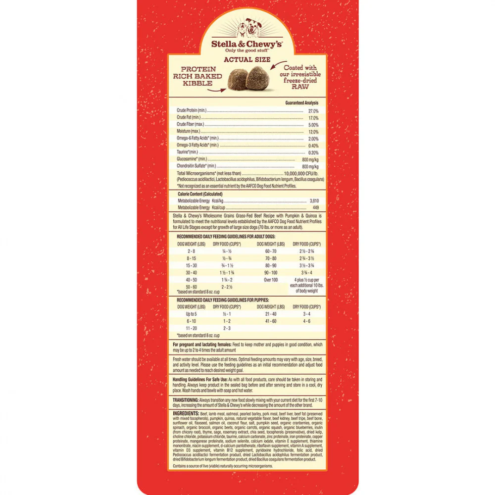 Stella & Chewy's Raw Coated Kibble With Wholesome Grains Grass Fed Beef Recipe Dry Dog Food - Image 3