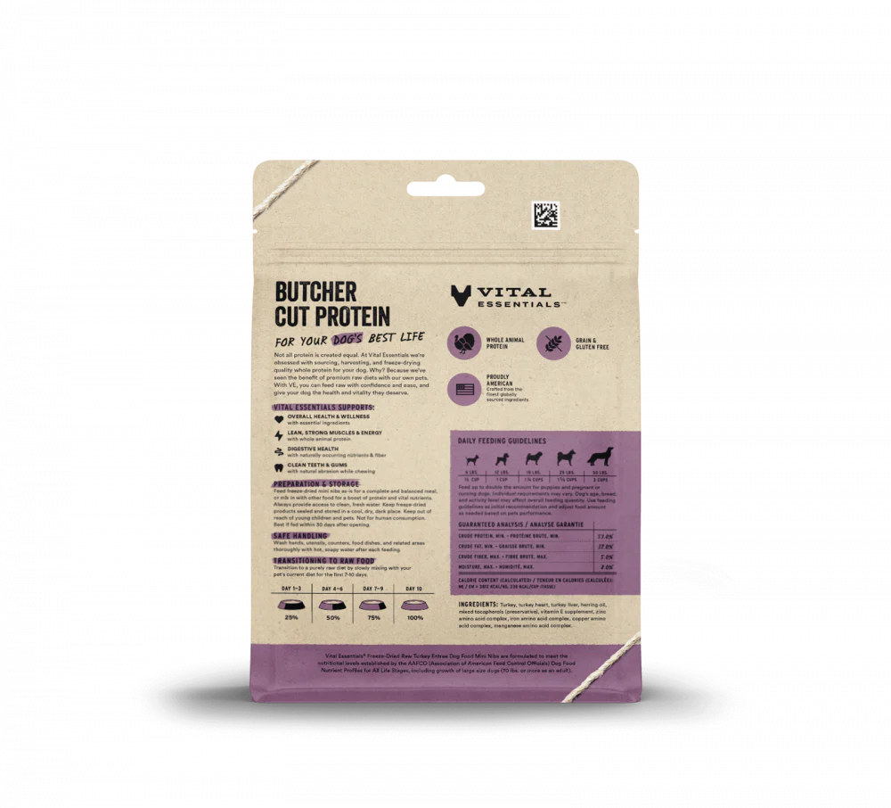 Vital Essentials Freeze Dried Grain Free Turkey Mini Nibs Entree for Dogs Food - Image 2