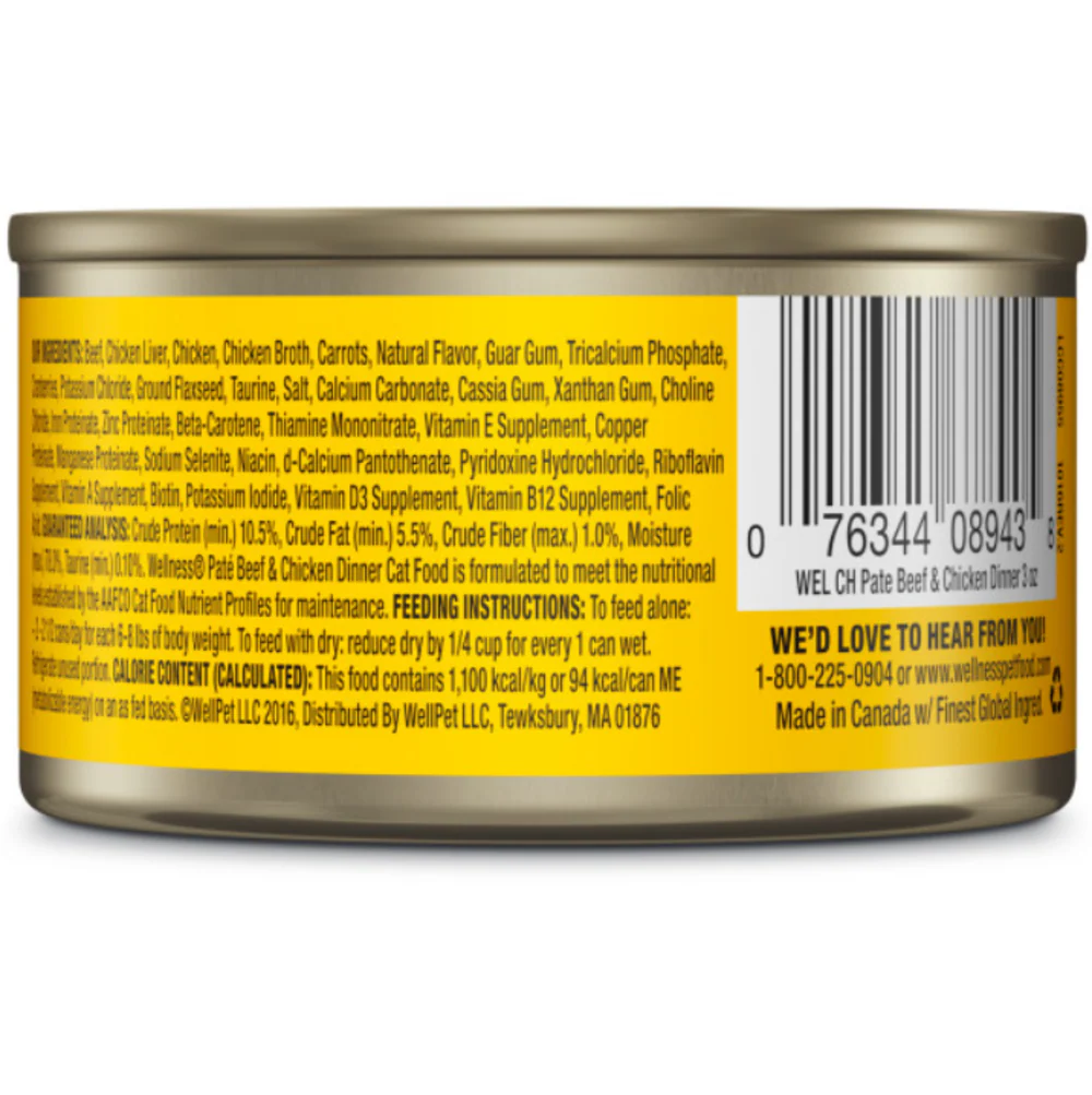 Wellness Complete Health Natural Grain Free Beef and Chicken Pate Wet Canned Cat Food - Image 2