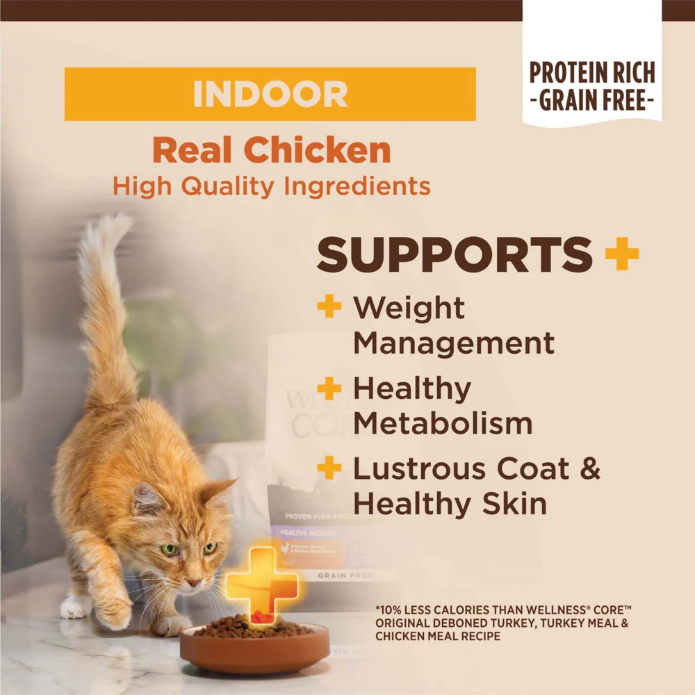 Wellness CORE Grain Free Natural Indoor Health Chicken and Turkey Recipe Dry Cat Food - Image 7