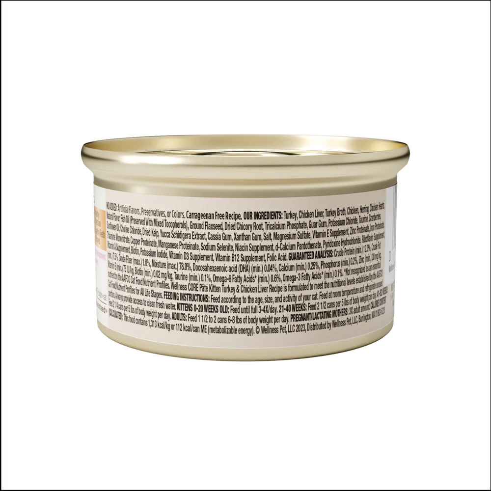 Wellness CORE Grain Free Natural Kitten Health Turkey and Chicken Smooth Pate Canned Cat Food - Image 4