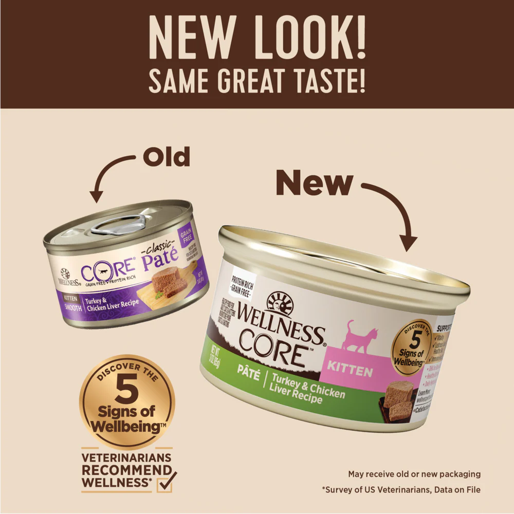 Wellness CORE Grain Free Natural Kitten Health Turkey and Chicken Smooth Pate Canned Cat Food - Image 6