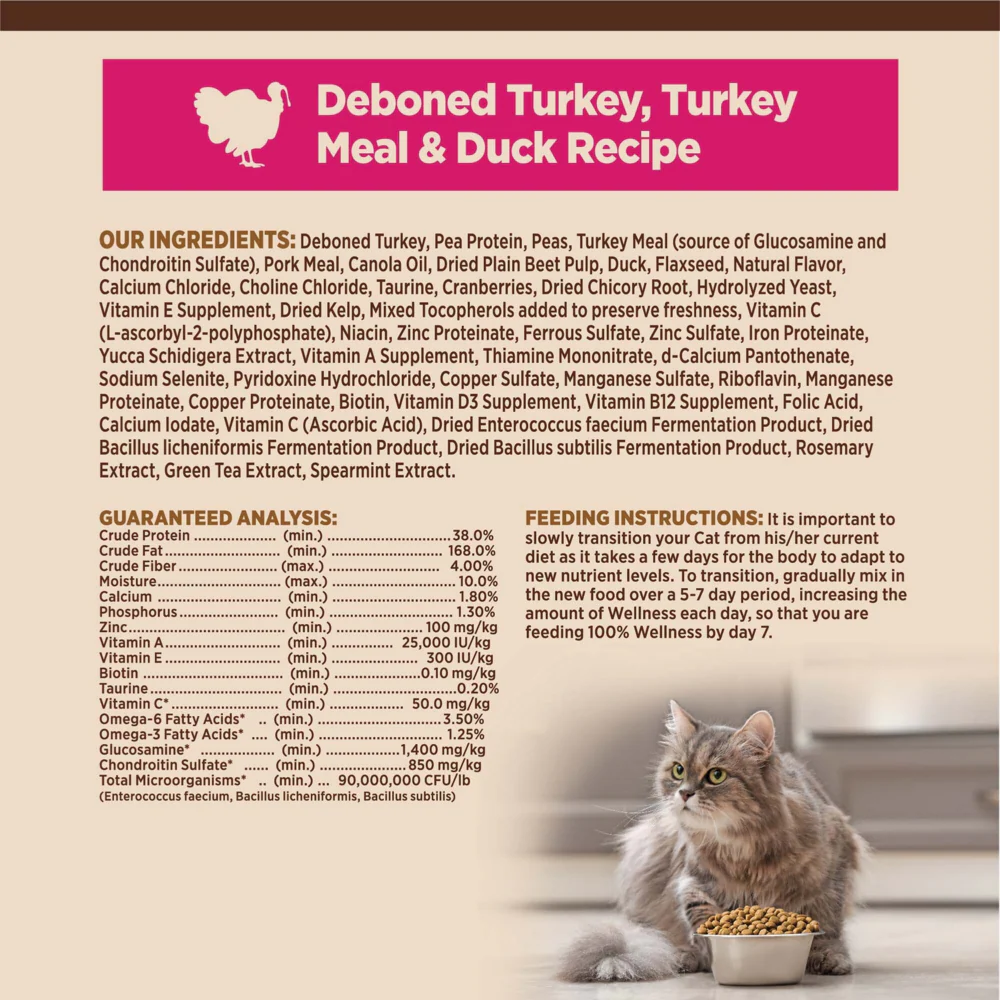 Wellness CORE Grain Free Natural Turkey, Turkey Meal, and Duck Dry Cat Food - Image 8